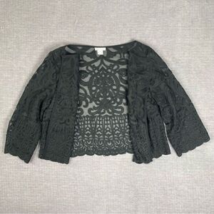 GRACE CHUANG Designer Vintage Black Thick Lace Open Front Cropped Dress Jacket